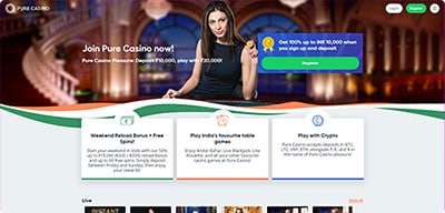 Pure Casino India homepage screenshot