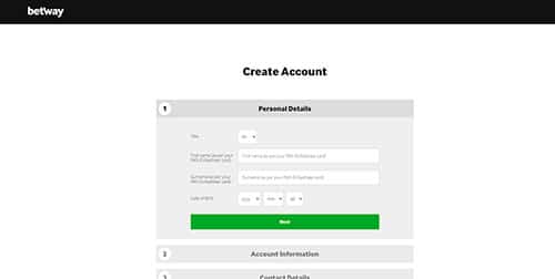 create account Betway India screenshot