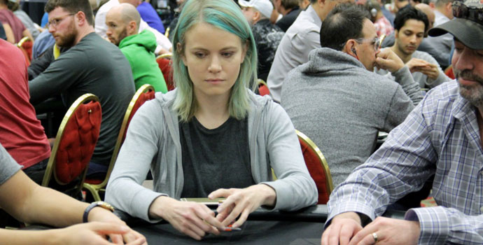 Cate Hall with a serious poker face